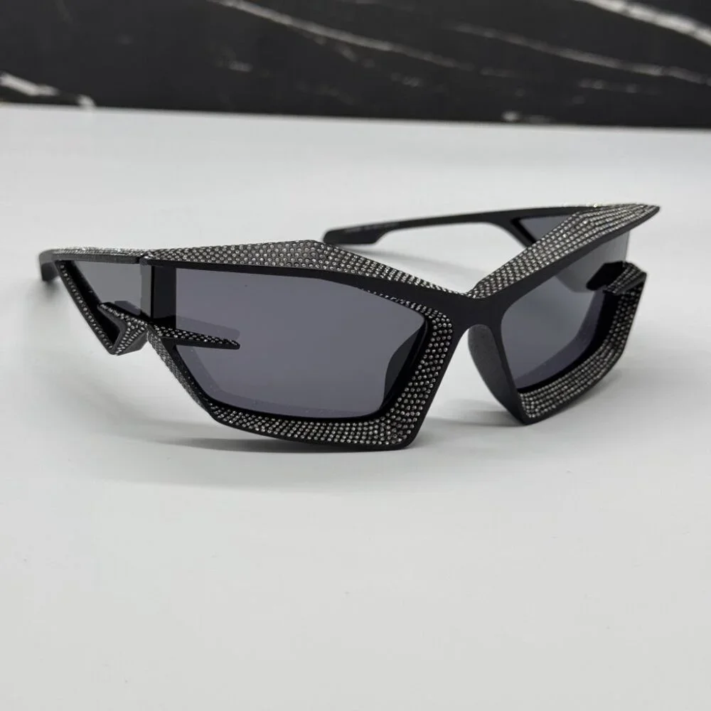 NEW GV40082I 02A GIVENCHY MATTE BLACK WITH STONES WOMEN GIVENCHY SUNGLASSES - Picture 4 of 12